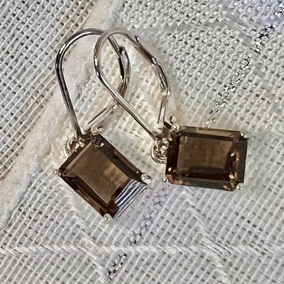 Jewelry - Smokey Quartz Dangle Drop Earrings Set in Sterling Silver, Healing Jewelry
